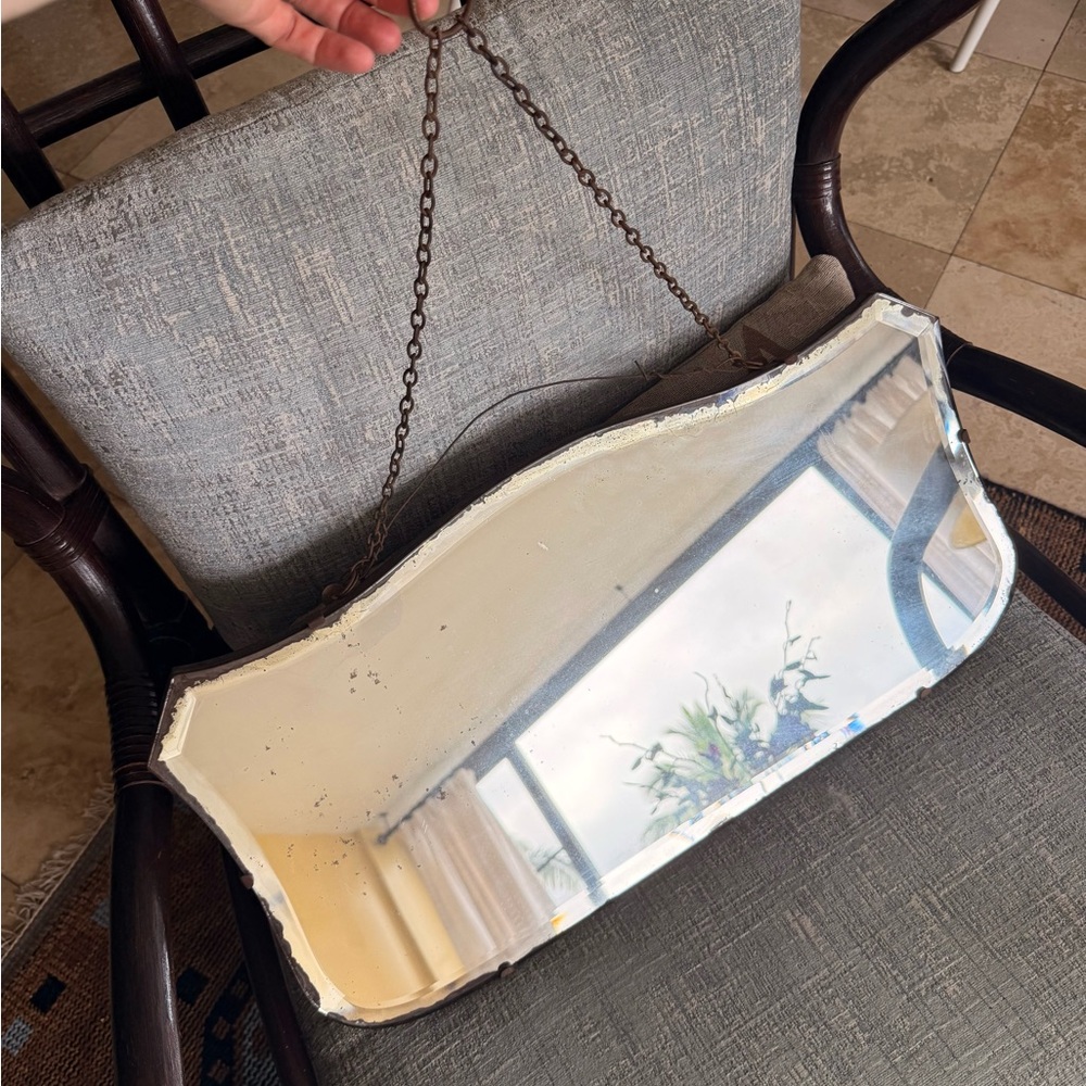 Vintage Beveled French Mirror with Chain
